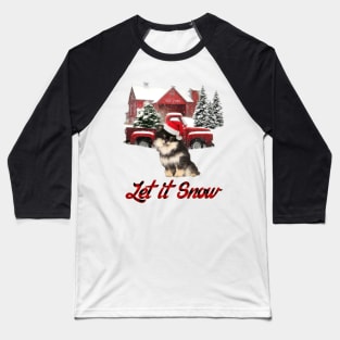 Pomeranian Let It Snow Tree Farm Red Truck Christmas Baseball T-Shirt